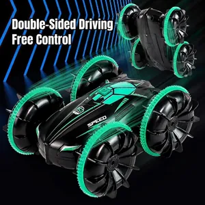 Amphibious waterproof RC stunt car with 4WD double-sided driving and 360-degree rotation