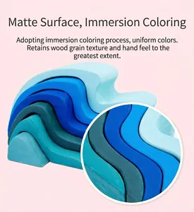 Macro detail view showing the matte finish and natural wood grain texture of blue wave blocks.