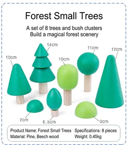 Set of 8 wooden forest tree toys made of pine and beech wood for kids