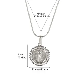 Detailed dimension diagram of a silver portrait pendant necklace with chain length