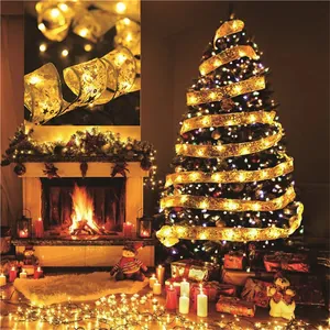 Double-layer golden LED ribbon light string for Christmas tree festival decoration