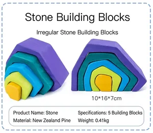 Colorful rainbow nesting stone building blocks made of eco-friendly New Zealand pine
