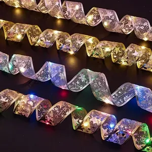 Festive double-layer gold LED ribbon light string with star patterns for Christmas tree decor