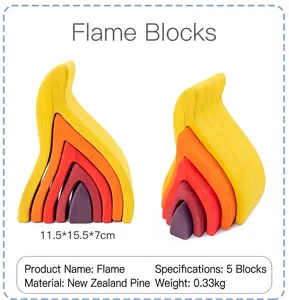 Educational wooden fire stacking blocks made of premium New Zealand pine wood