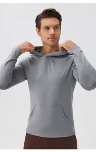 Men's high-performance slim fit gray hooded sports sweatshirt for gym and running workouts