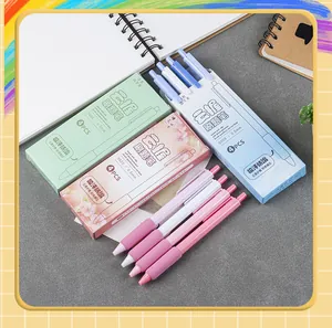 Detail of 0.5mm retractable gel pens with soft sponge grips and pastel packaging