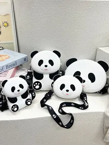 Cute cartoon panda silicone crossbody bags for toddlers and kindergarten children