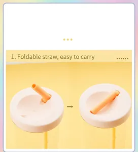 Close-up detail of the portable folding straw on a plastic water bottle lid
