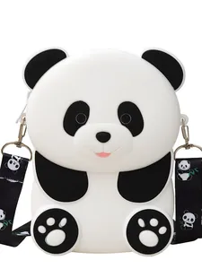 Cute cartoon panda silicone crossbody bag for kids toddlers with adjustable strap
