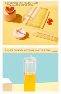 Detailed view of large capacity water bottle with removable tea infuser