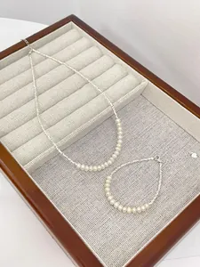 Exquisite S925 silver and natural pearl nugget necklace and bracelet set in tray