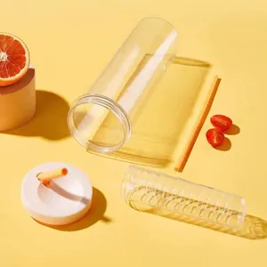 Detailed view of disassembled BPA-free plastic fruit infuser water bottle with straw