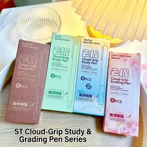 Set of 4 soft-grip gel pens with 0.5mm tip in pastel color packaging box