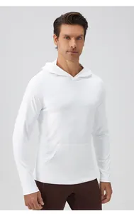 Men's slim fit white hooded sports sweatshirt for gym, running and outdoor training