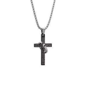 Stainless steel cross ring pendant necklace for punk hip hop style jewelry