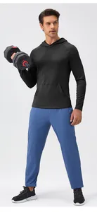 Men's black long sleeve quick-dry hooded sweatshirt for gym fitness and running