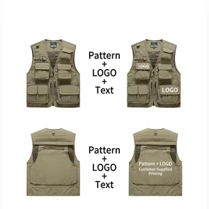 Versatile khaki outdoor utility vest with multiple pockets, front and back views