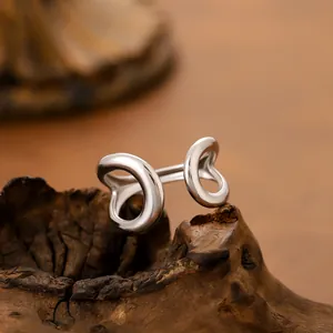 Minimalist stainless steel hollow water drop open ring in polished silver finish