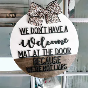 Decorative wooden door sign with humorous quote and stylish leopard print bow tie