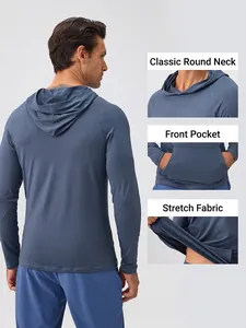 Men's slim fit quick-dry sports hoodie with long sleeves and front pocket detail