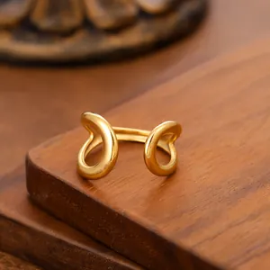 Minimalist vintage gold-plated stainless steel hollow water drop open ring for women
