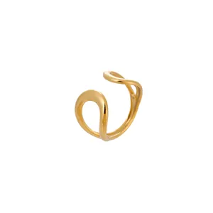 Minimalist hollow stainless steel water drop ring with elegant gold finish and open design