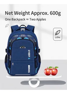 Ultra-lightweight blue student backpack weighing 600g, large capacity design