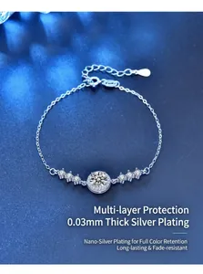 S925 sterling silver bracelet with round CZ stone and durable nano-plating finish