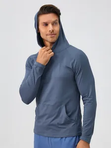 Men's slim-fit hooded quick-dry sports sweatshirt in blue for running and training