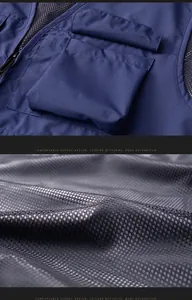 Detail of outdoor functional vest with chest pocket and breathable mesh lining fabric