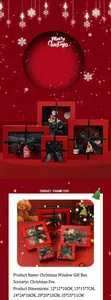 Detailed view of red Christmas gift boxes in various sizes with clear windows.
