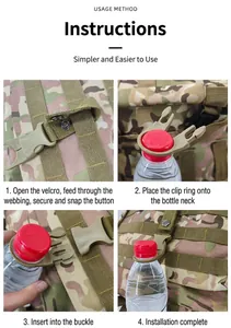 Detailed step-by-step guide for tactical water bottle buckle installation on backpack.