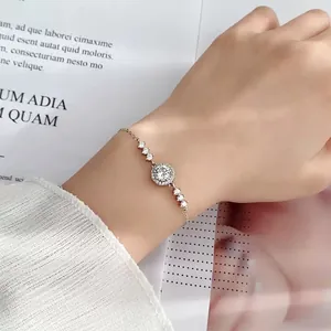 Elegant rose gold s925 sterling silver halo bracelet featuring round sparkling zircon