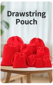 Various sizes of red velvet drawstring pouches for jewelry and small gift packaging