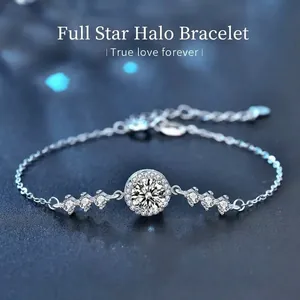 925 Sterling Silver Round Zirconia Bracelet For Women Light Luxury High End Star Design Adjustable Chain Jewelry Gift