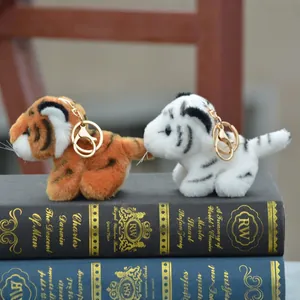 Paire de porte-clés tigre en peluche de 3 pouces, orange et blanc, sur livres vintage