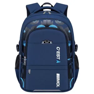 Durable dark blue school backpack for boys with large capacity and multi pockets