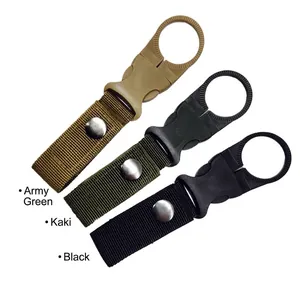Tactical nylon water bottle buckle clips for outdoor hiking and backpack attachment.