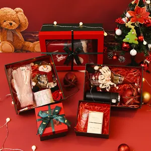 Elegant red and green Christmas gift boxes for festive holiday packaging and presentation set