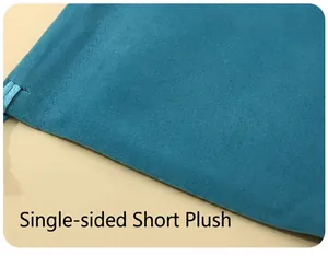 Macro detail of teal velvet drawstring pouch showing high-quality short fleece texture