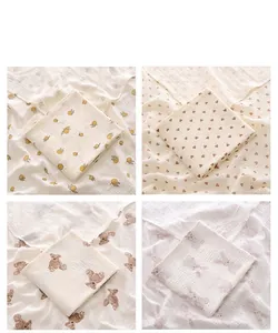 Détails de couvertures d'emmaillotage en mousseline de coton doux pour bébés