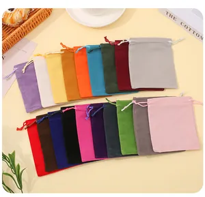 Variety of colorful velvet drawstring pouches for jewelry storage and gift packaging