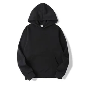 Plain black hooded sweatshirt for men featuring a classic front kangaroo pocket design.