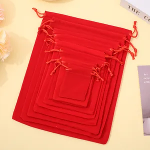Premium set of red velvet drawstring pouches in multiple sizes for jewelry and gift storage