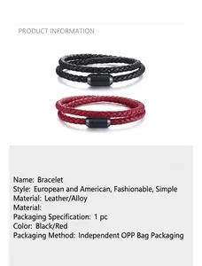 Spécifications détaillées du produit pour bracelet homme en cuir tressé à double couche