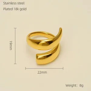 Detail view of 18k gold plated stainless steel open ring with size measurements