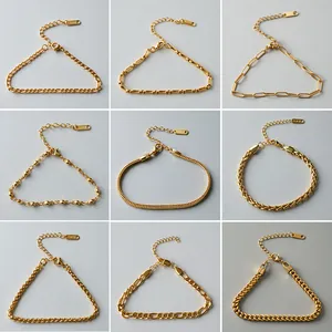 Stainless Steel Gold Plated Geometric Chain Bracelet For Women Minimalist Cuban Figaro Snake Link Adjustable Bracelet Jewelry