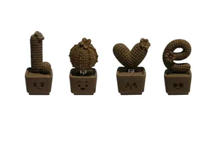Set of four resin cactus plant ornaments forming the word LOVE for car or home decor