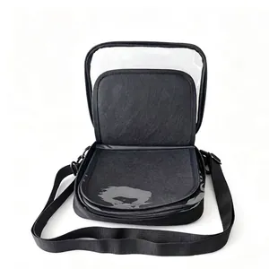 Detail of black badge display bag with transparent window and felt storage pads.