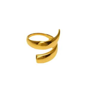 Minimalist titanium steel adjustable open ring with 18k gold plated mirror finish